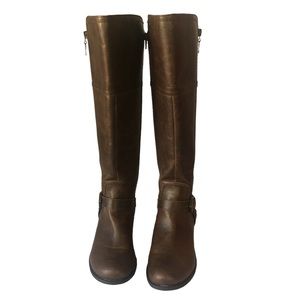 Women's G by Guess Harson Brown Vegan Leather Boots with Buckle/Zipper Detail. 8